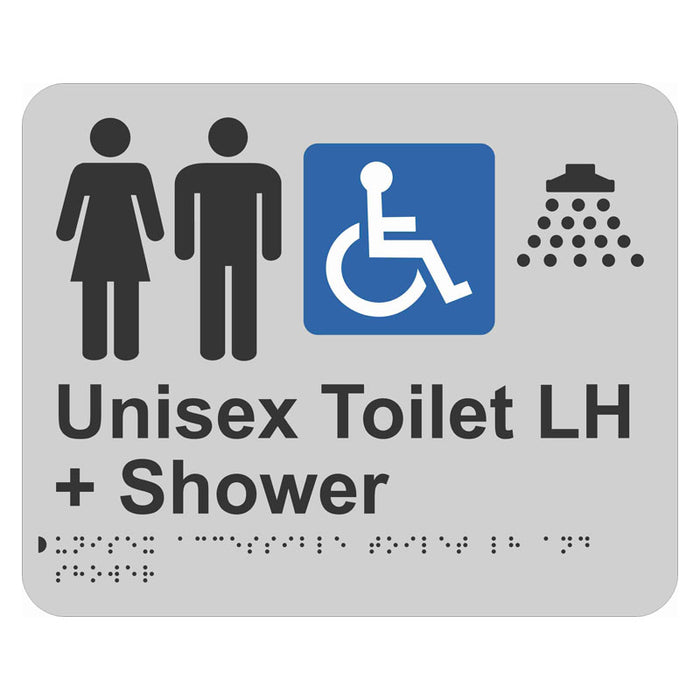 Braille Sign - Unisex Accessible Toilet LH & Shower