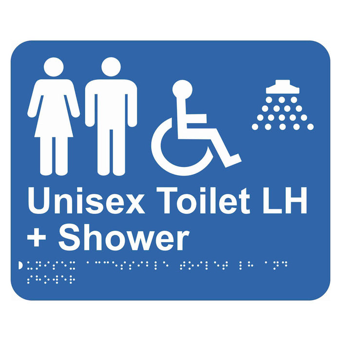 Braille Sign - Unisex Accessible Toilet LH & Shower