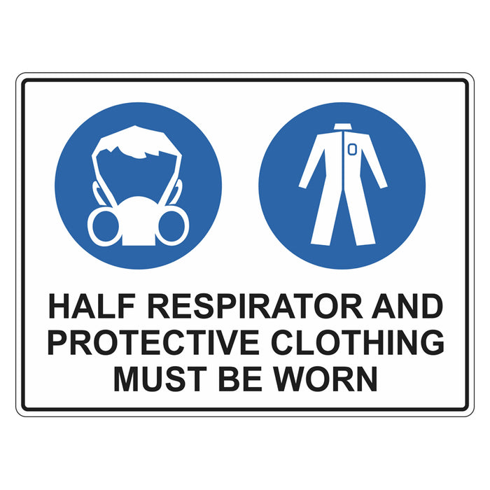 Mandatory Sign - Half Respirator And Protective Clothing Must Be Worn