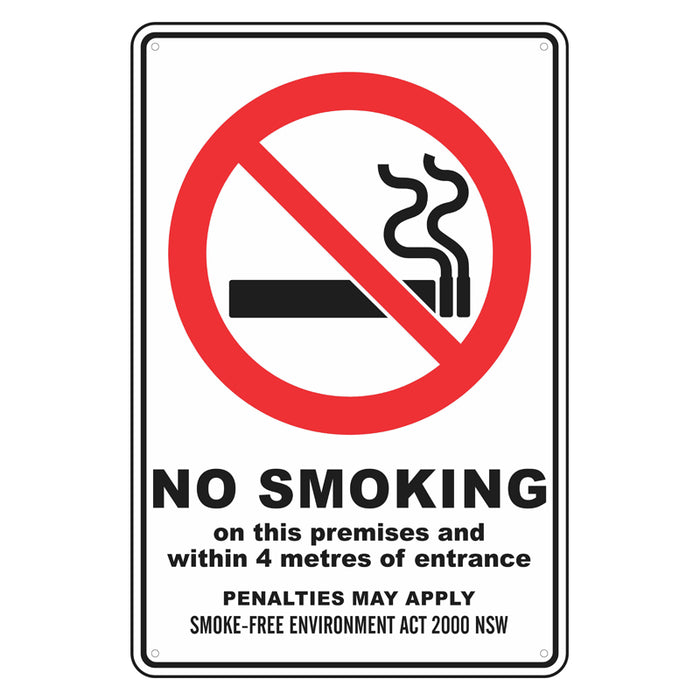 Prohibition Sign - No Smoking On This Premises And Within __ Metres (State Specific)