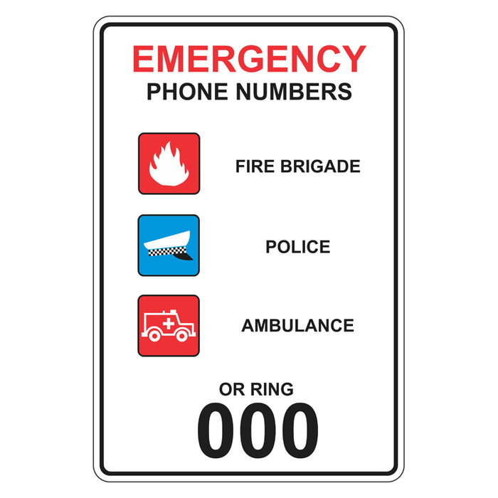 Emergency Sign - Emergency Phone Numbers