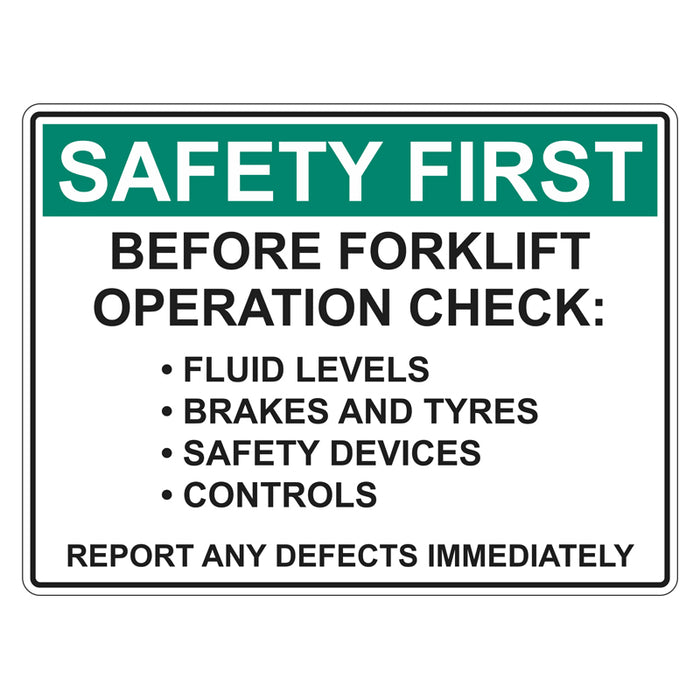 Safety First Sign - Before Forklift Operation Check