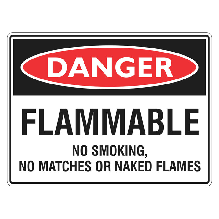 Danger Sign - Flammable No Smoking, No Matches Or Naked Flames