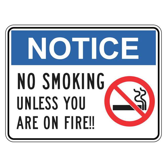 Fun Sign - Notice No Smoking Unless You Are On Fire