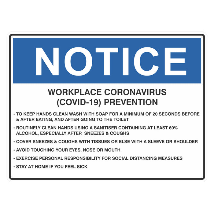 Notice Sign - Workplace Coronavirus (COVID-19) Prevention